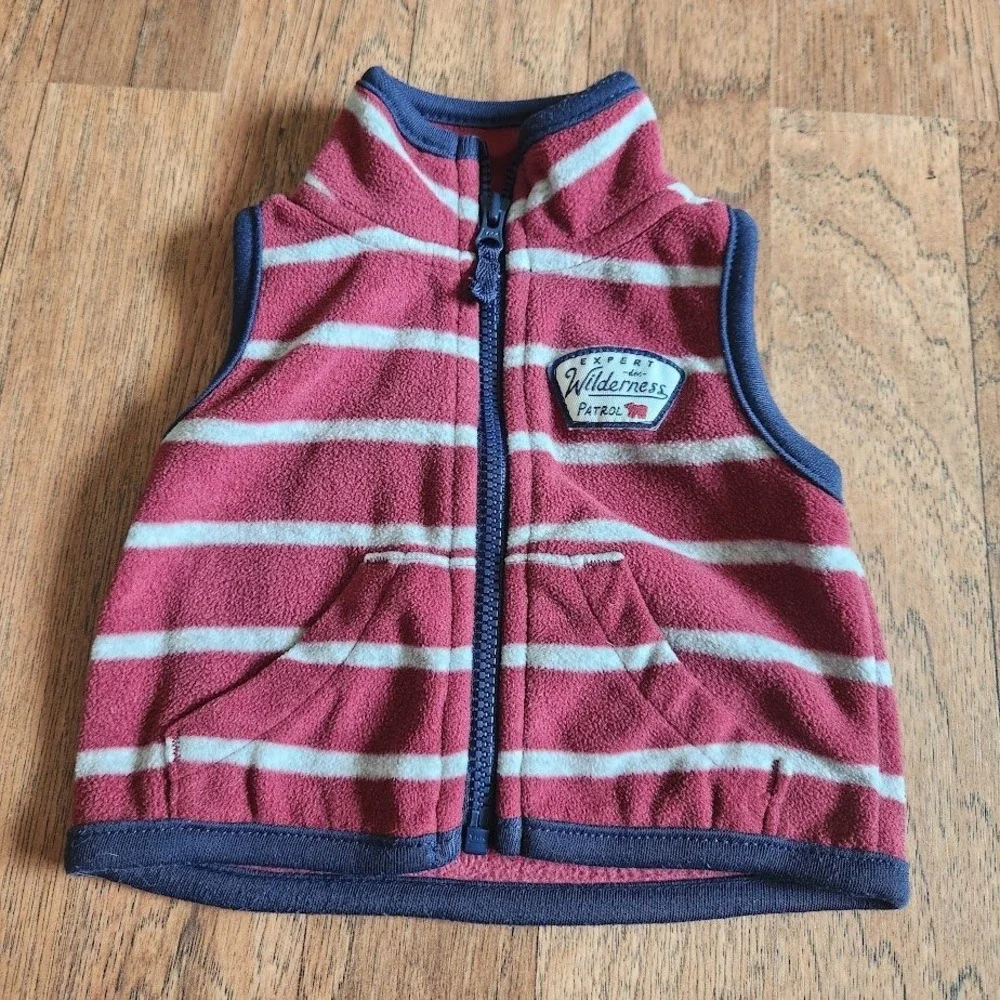 Carters Newborn Baby Boy Red White Striped Fleece Vest Wilderness Patrol NB 548